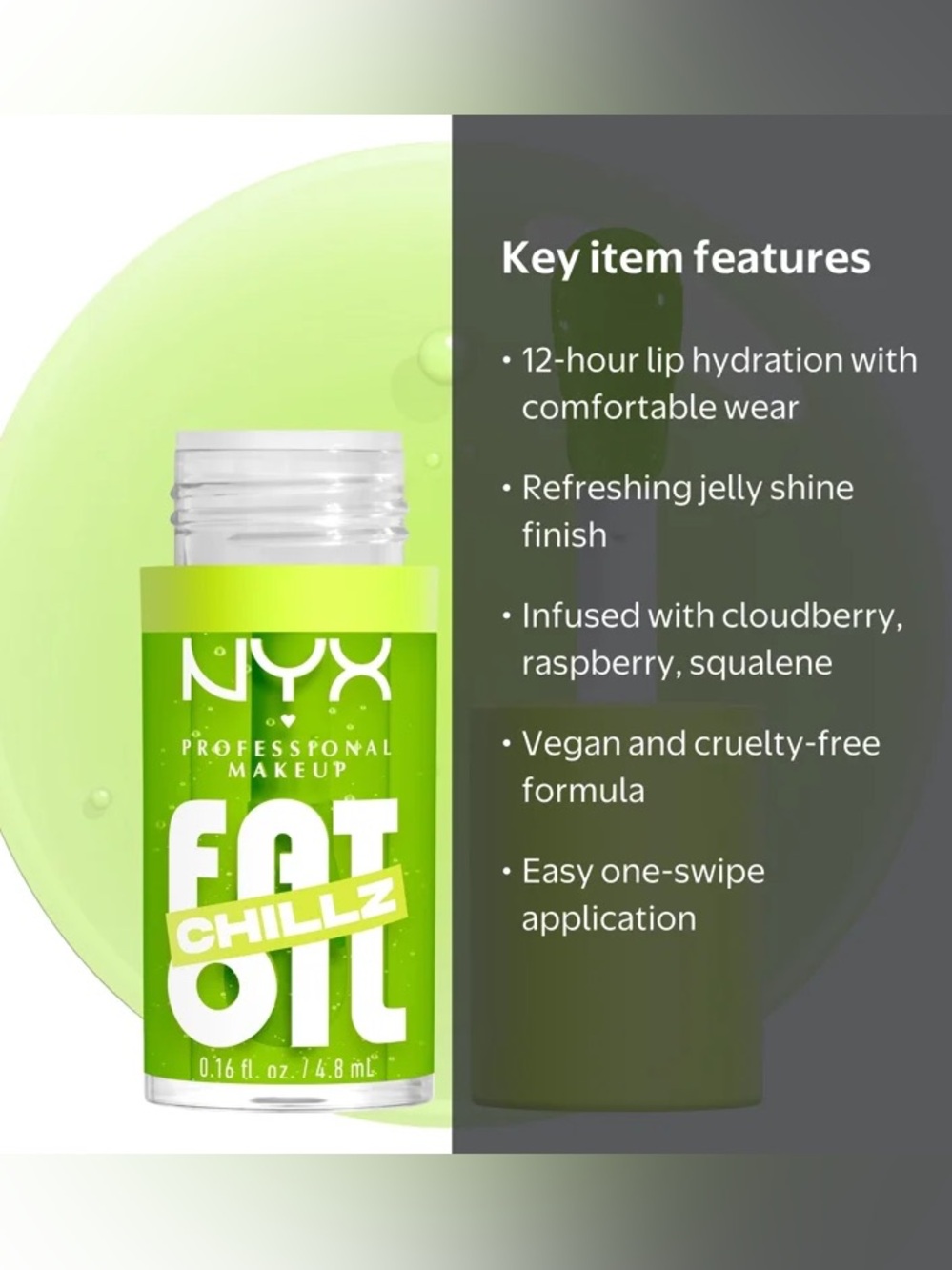 NYX Professional Makeup Fat Oil Chillz Lip Gloss, 12hr Hydration, Kiwi Freezie - Picture 3 of 6